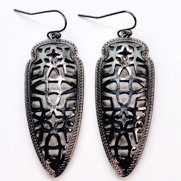 Black Filigree Earrings | Statement Arrow Earrings | Dangle Earrings - Picture 1 of 2